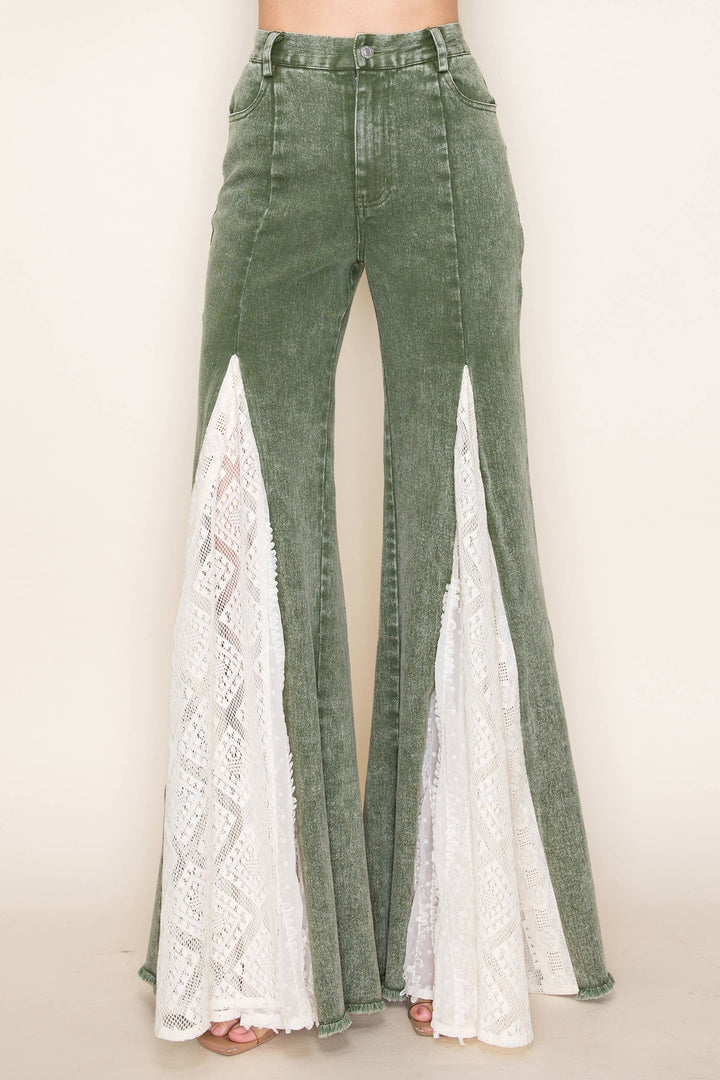 LACE DETAIL WIDE LEG JEANS