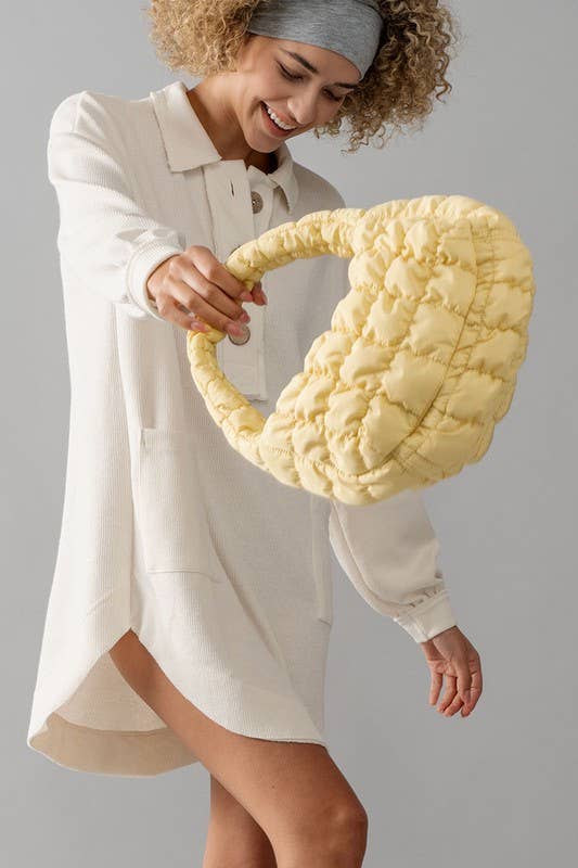 Puff Quilted Texture Shoulder Tote Bag: BROWN