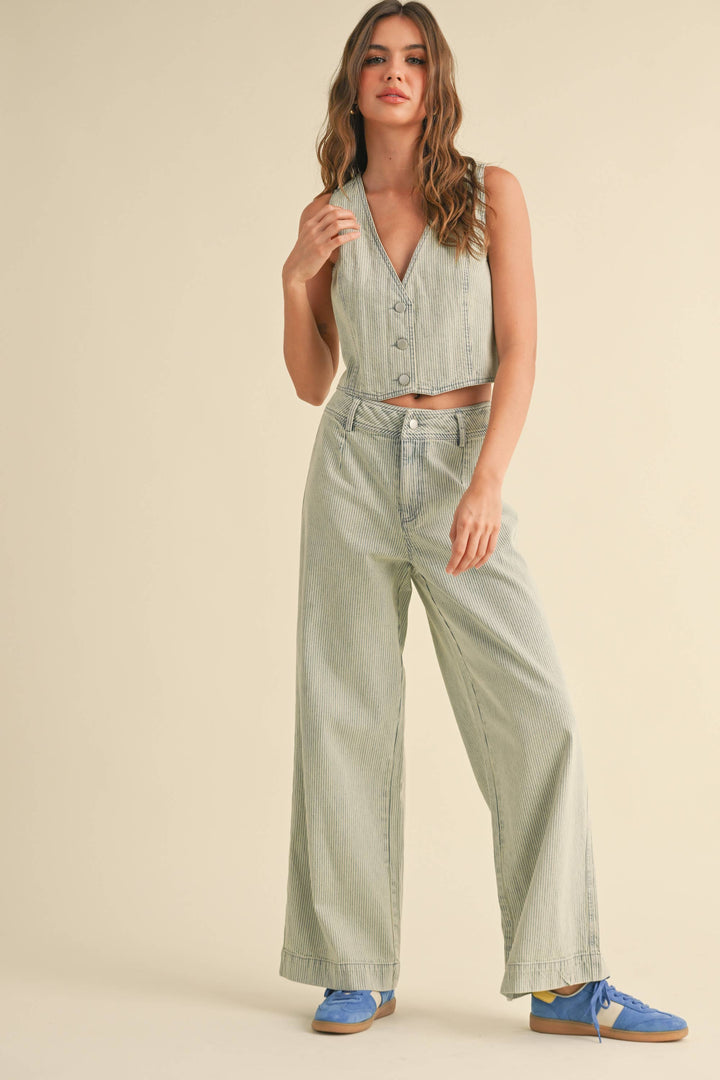 FADED STRIPE PATTERN PANTS: BLUE STRIPE