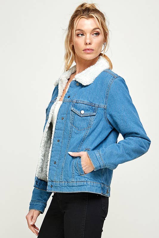 Women's Sherpa Denim Jacket: Light / S-M-L-XL(6 Pcs) / JKS-700