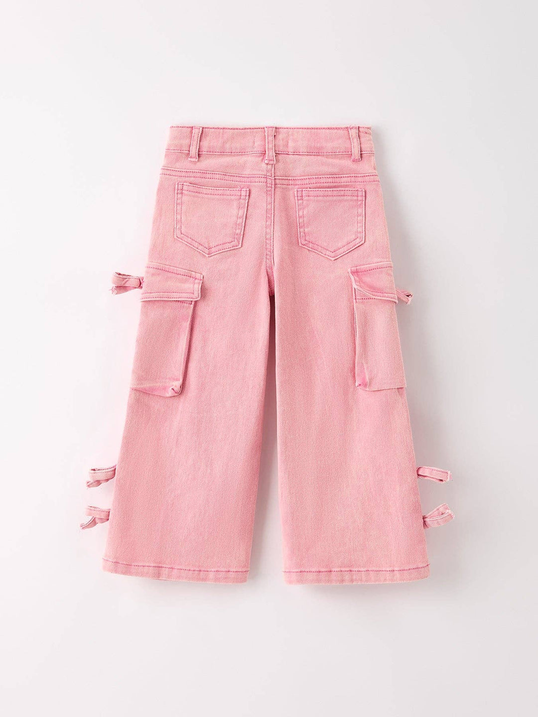 Pink Wide-Leg Denim Pants With Pockets
