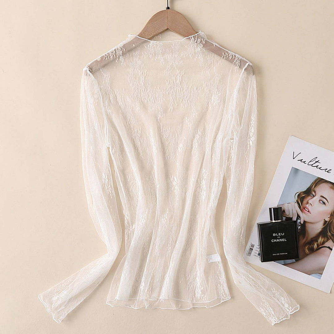 Sexy Mesh Blouse - Long Sleeve Lace Top for Women_CWTBLL3619: Black