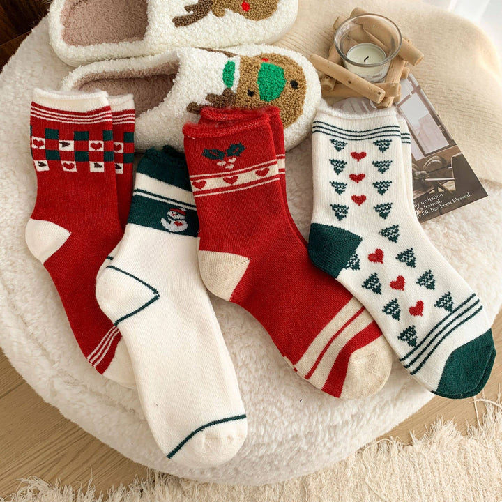 Christmas Festive Patterns Socks, Retro Holiday Themed Socks: Grid