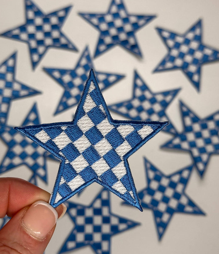 Checkered Star patch, game day patch, dance, cheer patch: Black