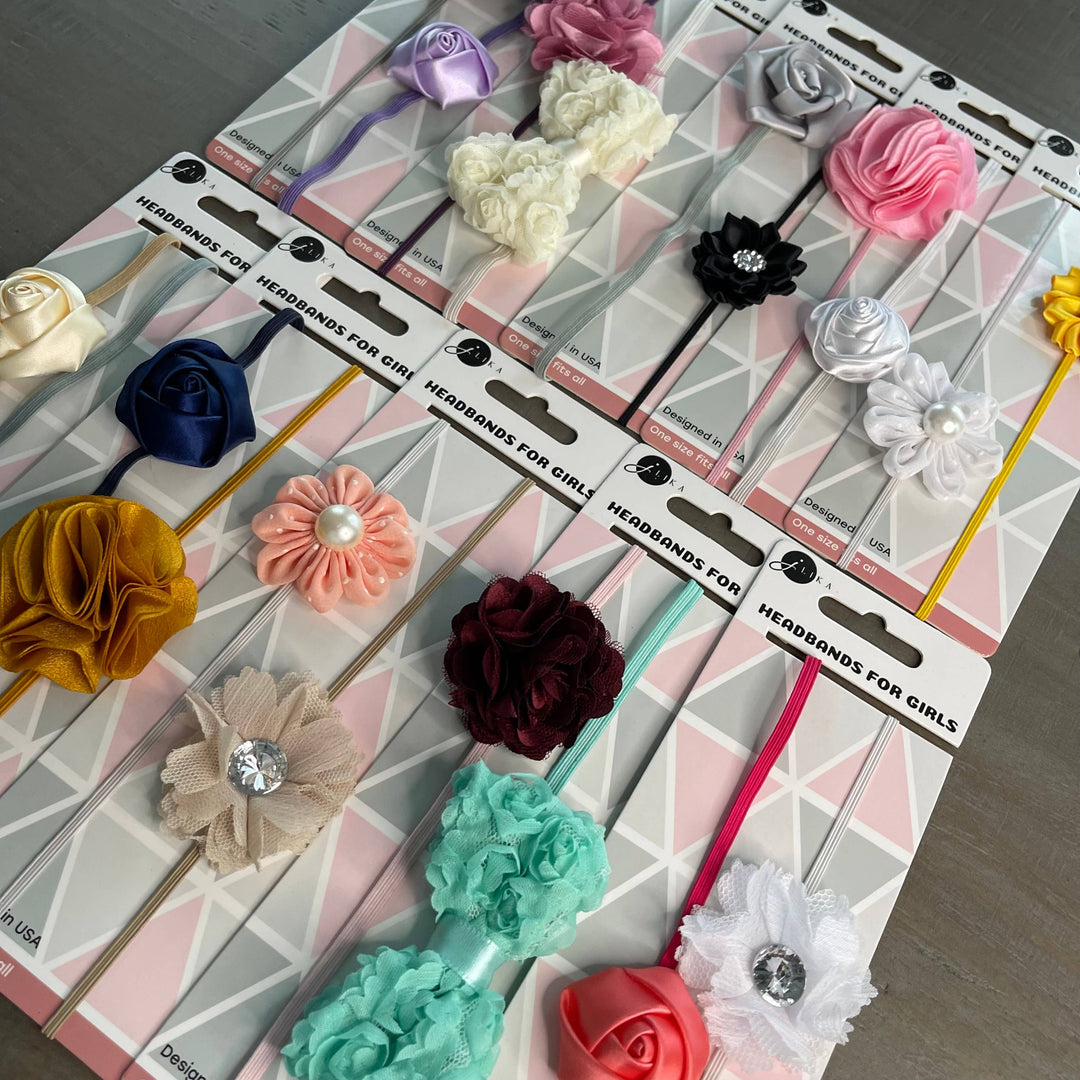 Baby Girl Headbands Nylon Bows Pack of 2 - Assorted Mix #V10