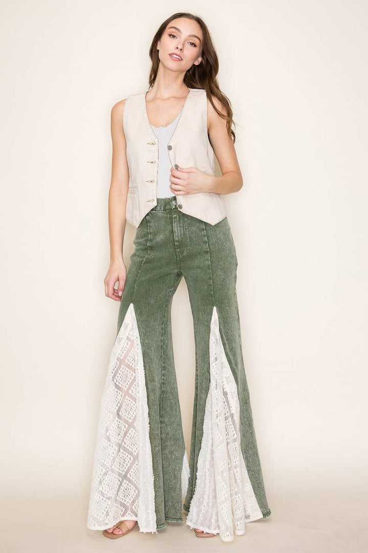 LACE DETAIL WIDE LEG JEANS
