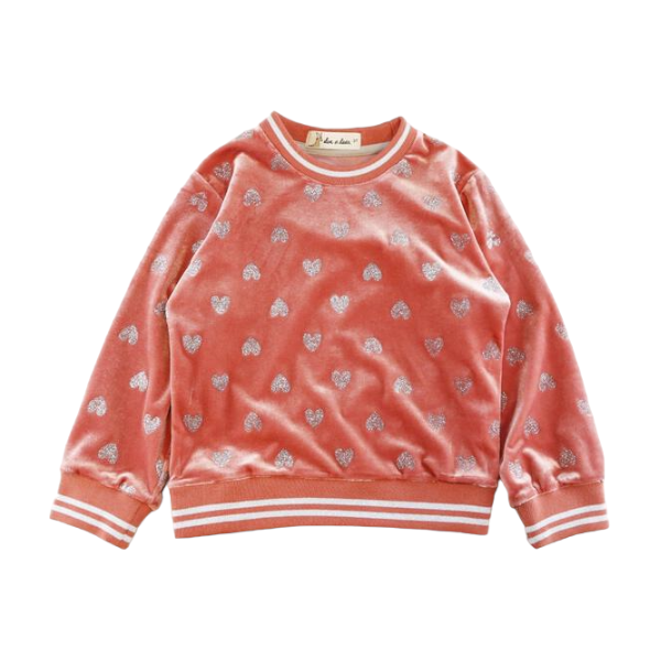 A30 14166 Silver Heart Velvet Tracksuit Set (2 Colors): CORAL / 2-2-2;4-5-6