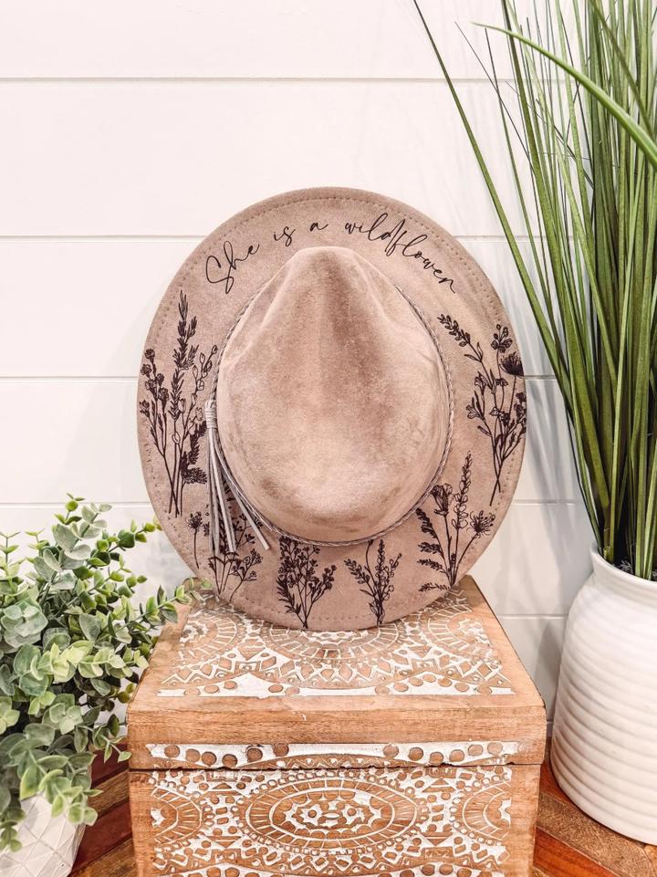 Youth Floral Burned Hat: Dusty Pink