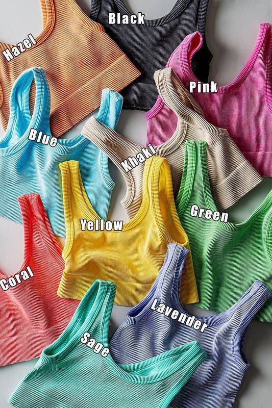 Mineral Wash Ribbed Scoop Neck Crop Tank Top: HAZEL / S-2/M-2/L-2