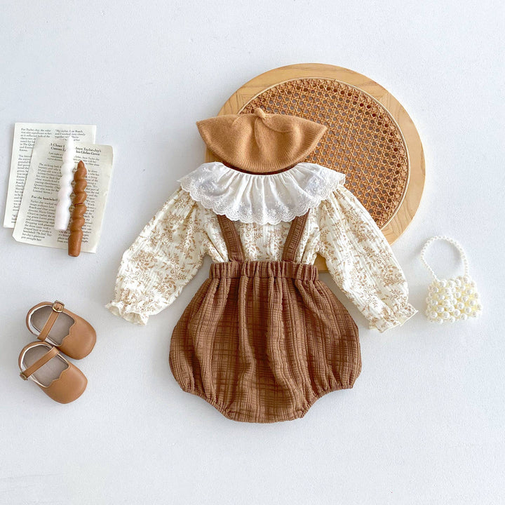 Vintage Floral Baby Romper with Peter Pan Collar
