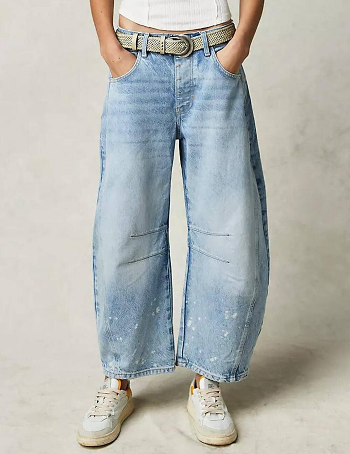 Ladies Mid Rise Wide Leg Barrel Jeans SKP522: Denim Blue / M