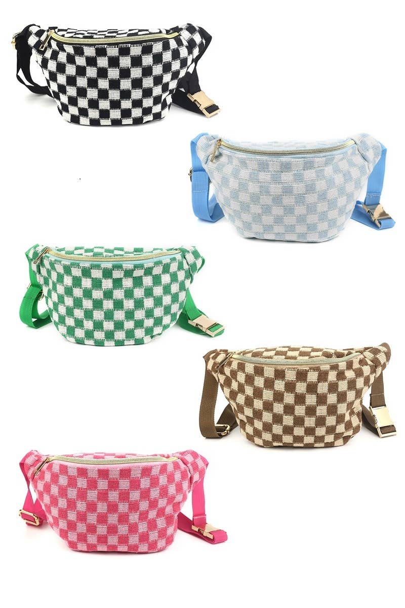 Checkered Waist Crossbody Sling Bag: MOCHA