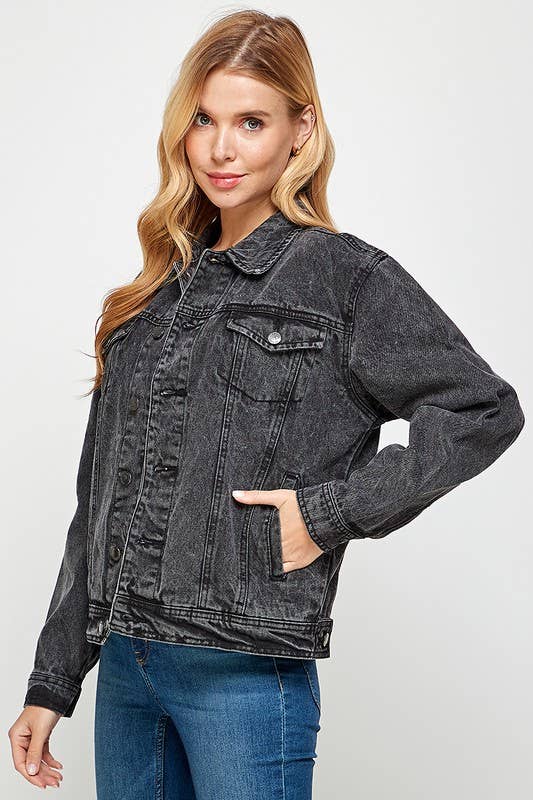 Ladies Vintage Black Denim Jacket: Vintage-Black / XL / JK-001-Vintage