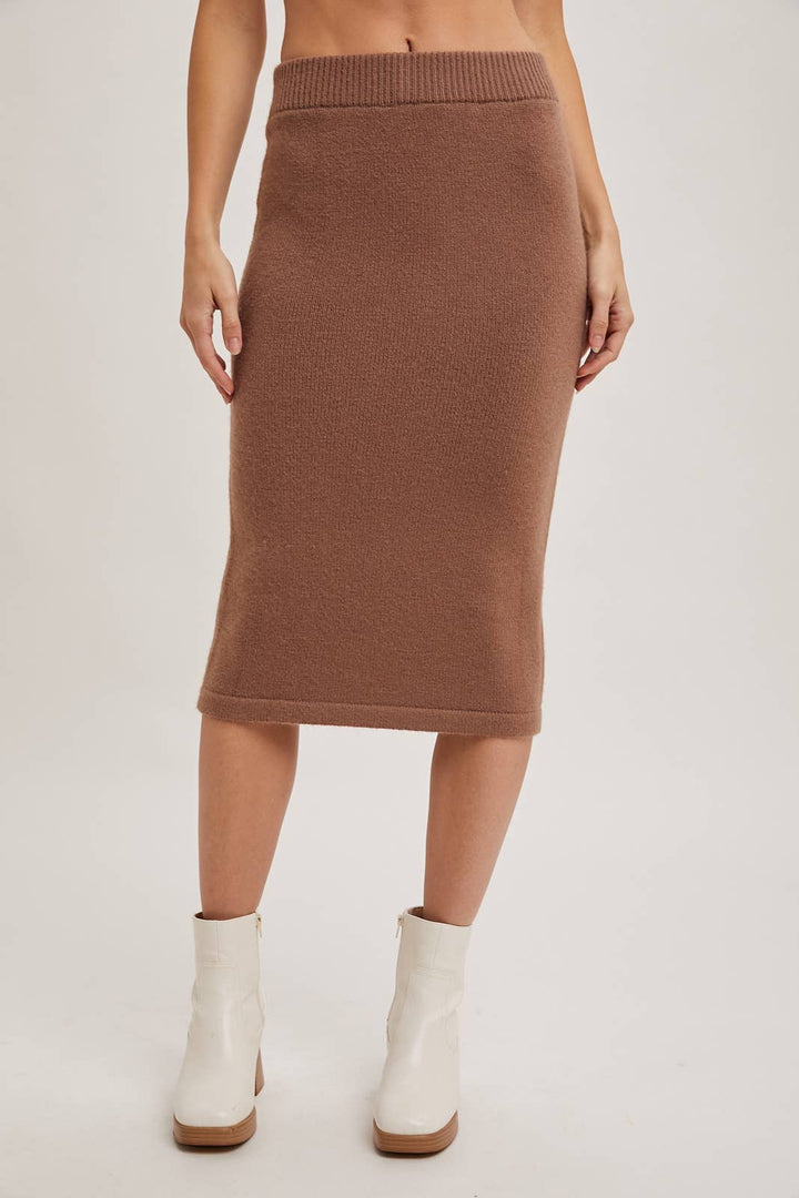 KNIT HOODIE TOP AND PENCIL SKIRT SETS: Black / S