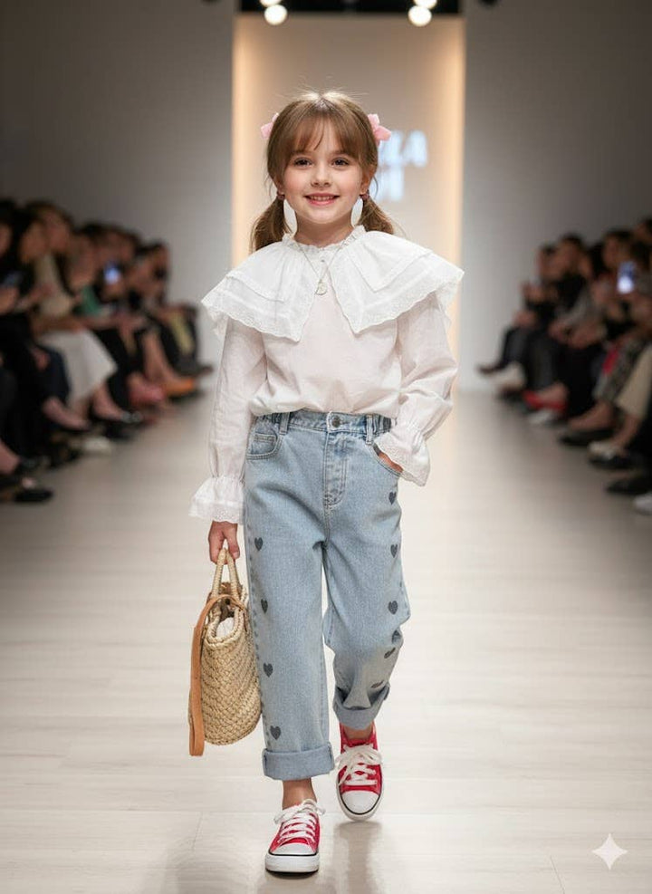 Heart Wide-Leg Denim Jeans: Blue / English / 7/8