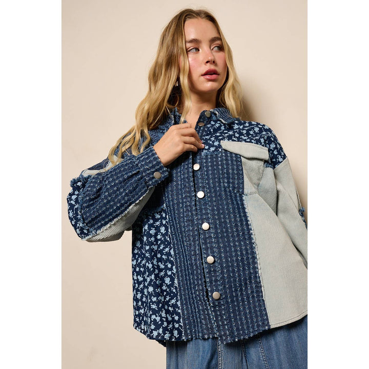 PATCHWORK MIX MEDIA PRINT OVERSIZED DENIM SHACKET