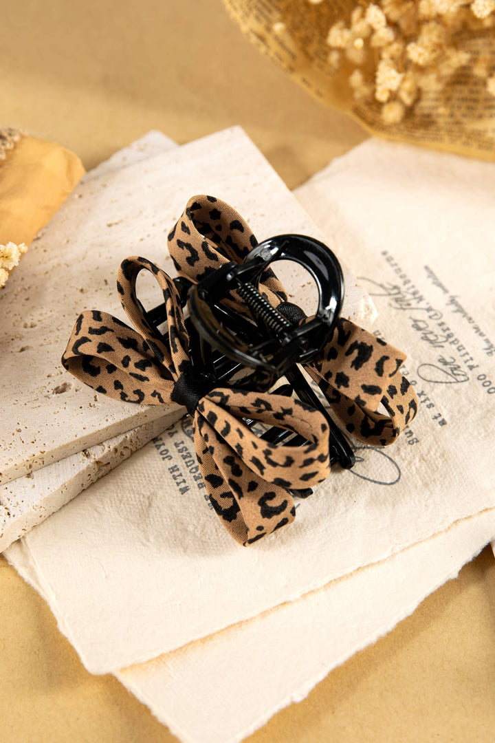 Leopard Bow Applique Plastic Hair Claw Clip: Chestnut / ONE SIZE