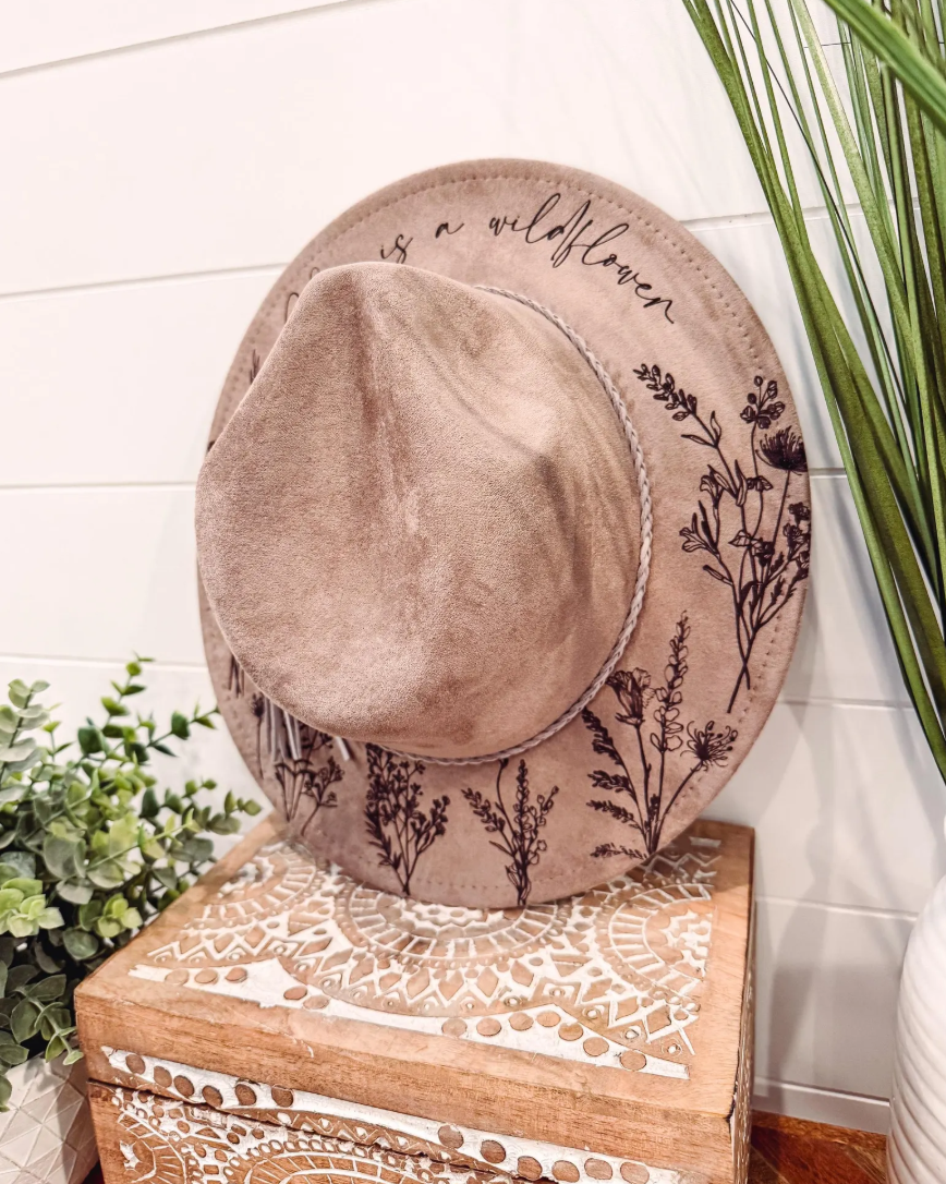 Youth Floral Burned Hat: Dusty Pink