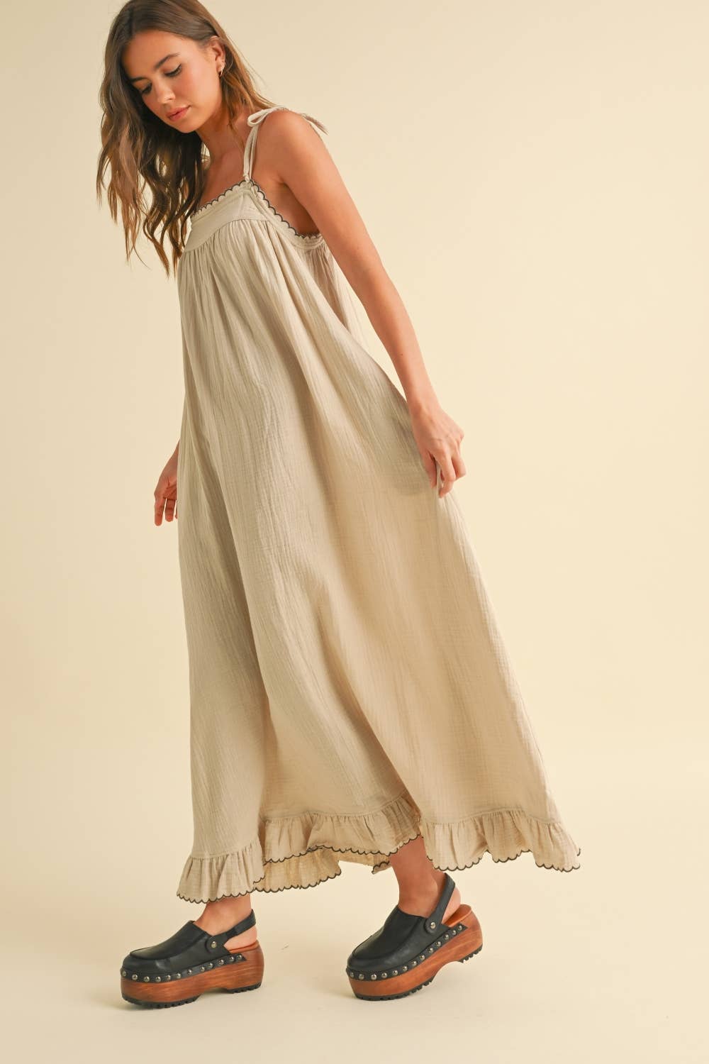 EMBROIDERED DETAIL GAUZE DRESS