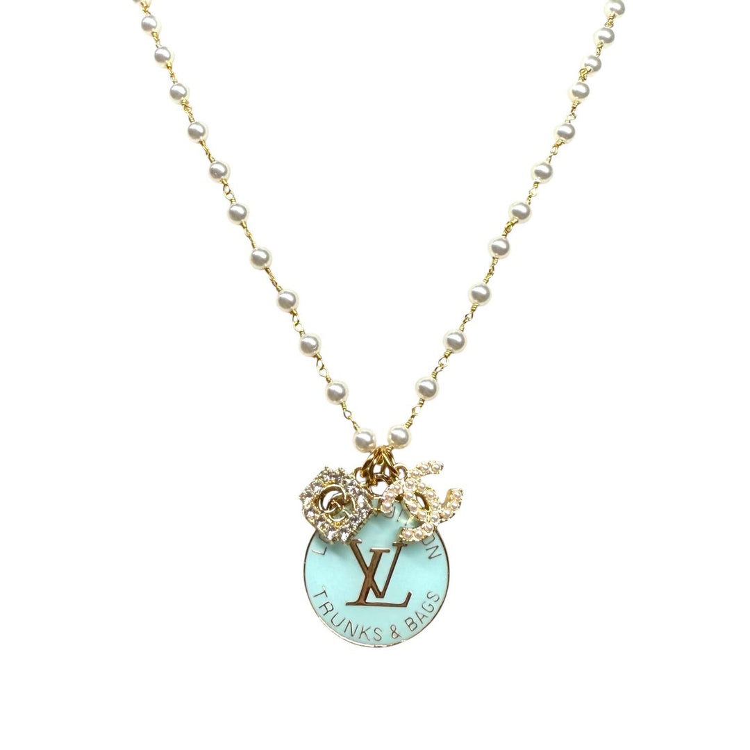 Repurposed Vintage Pearl Rhinestone Necklace: White