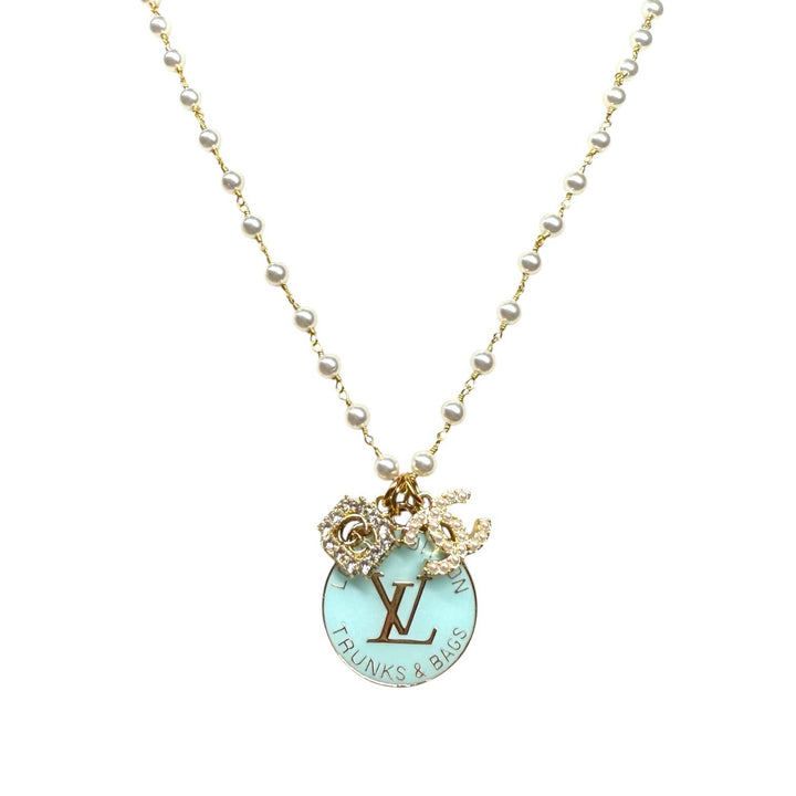 Repurposed Vintage Pearl Rhinestone Necklace: White
