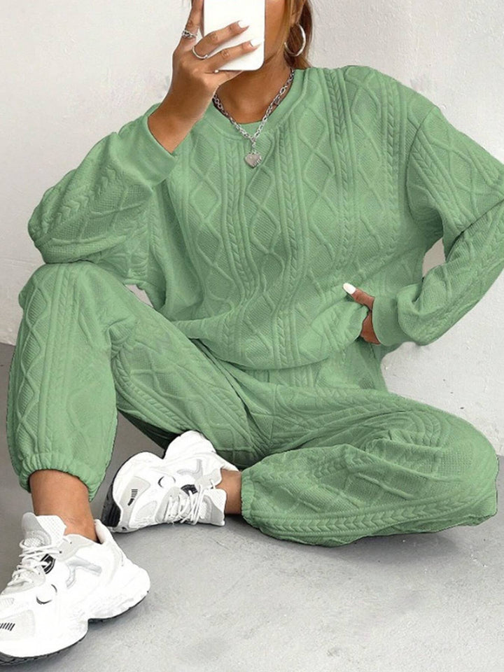 Cozy Cable Knit Lounge Set Women Soft Warm Two Piece Outfit