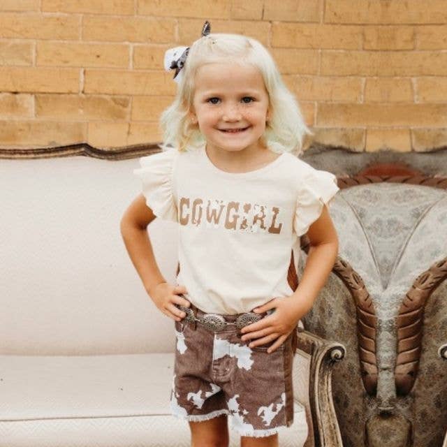 Brown Cowprint Denim Shorts