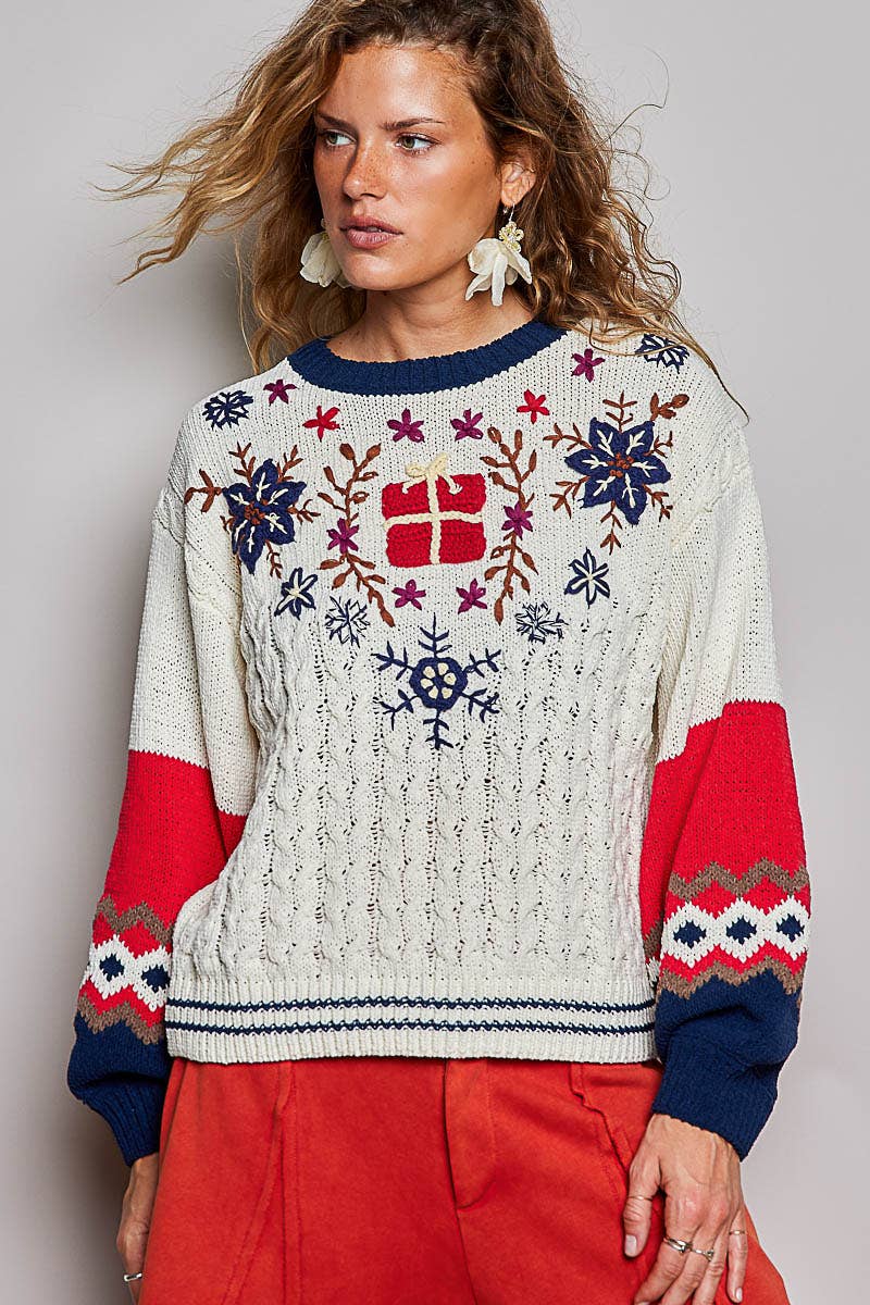 Christmas Fair Isle Snowflake Reindeer Soft Knit Sweater