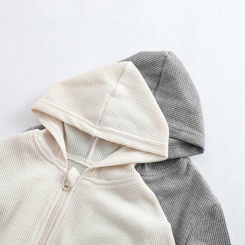 Baby Solid Color Waffle Knit Fabric Coat With Pants 2 Pieces Sets: Grey / 100 (2-3Y)