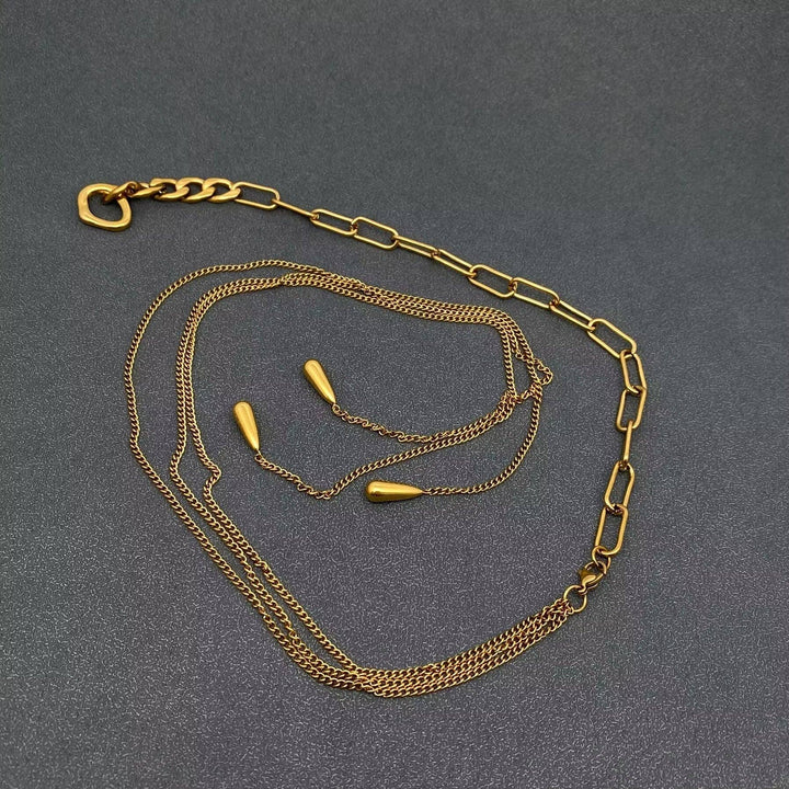 Teardrop Charm 18K Gold Plated SS Chain Lariat Necklace