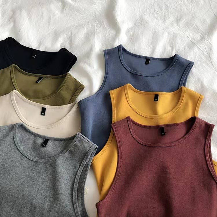 Daily r-neck sleeveless athletic crop tank top: Charcoal