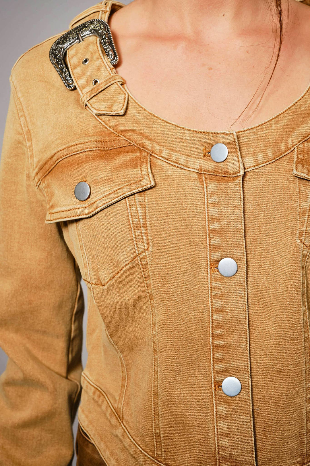 52151J Western Buckle Denim Jacket: WASHED CAMEL / S-M-L (2-2-2)