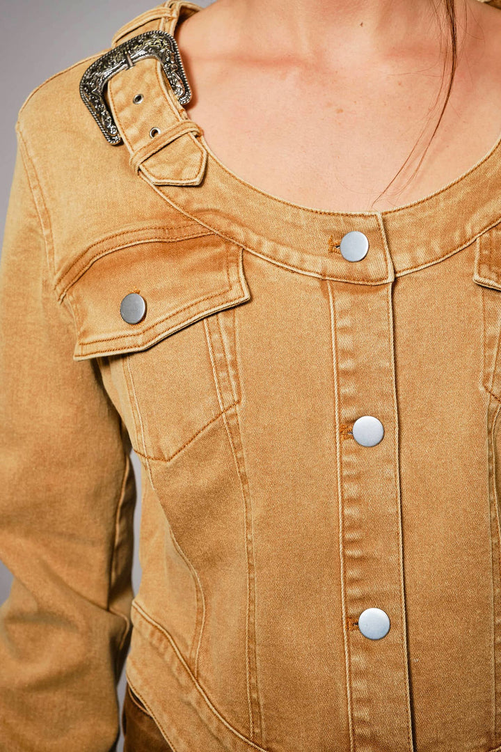 52151J Western Buckle Denim Jacket: WASHED CAMEL / S-M-L (2-2-2)
