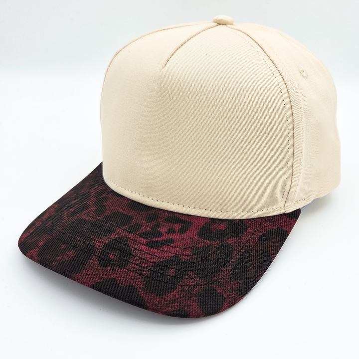 Cotton Leopard Blank Hats - Various Colors: Khaki with Brown Leopard Bill