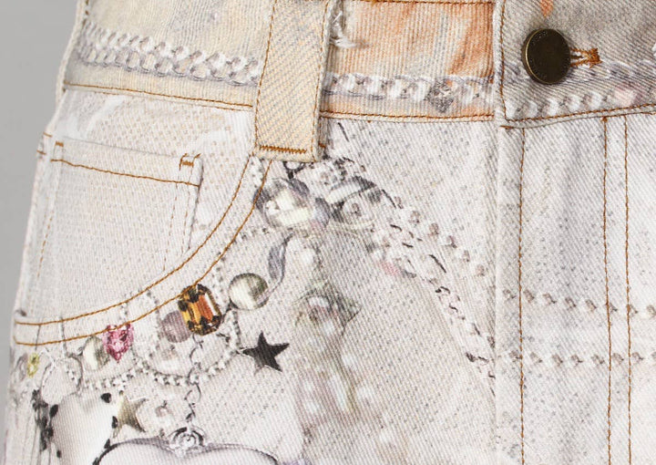 PT28 Retro Chain Print Loose Wide-Leg Dopamine Jeans: Color as pictures / English / L