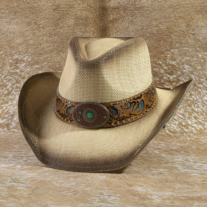 Studded Tooled Band Western Cowboy Hat