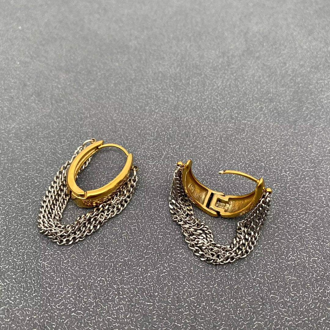 Multi-layer Chain Fringe18K Golden SS Huggie Earrings - FGS
