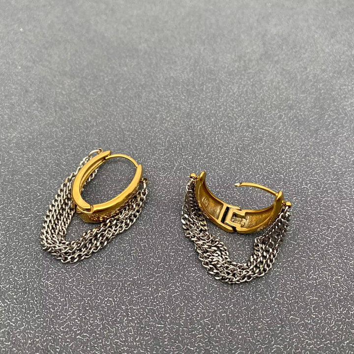 Multi-layer Chain Fringe18K Golden SS Huggie Earrings - FGS