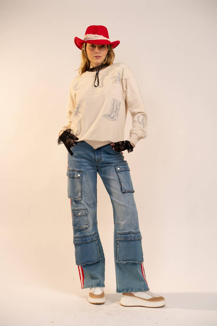 Western Yoke Cowboy Boots Sweatshirt