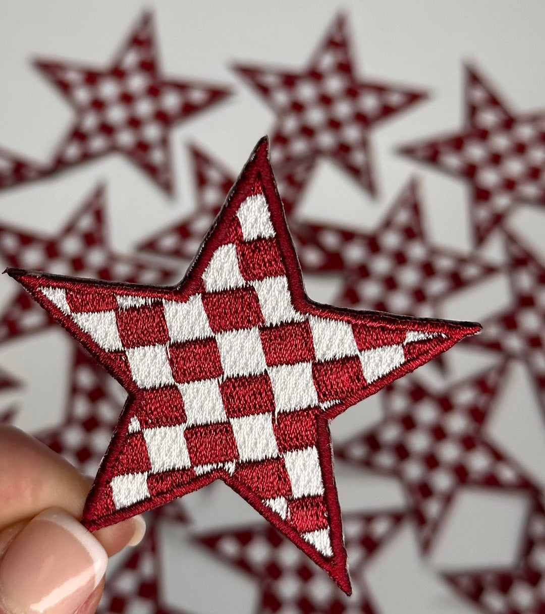 Checkered Star patch, game day patch, dance, cheer patch: Black