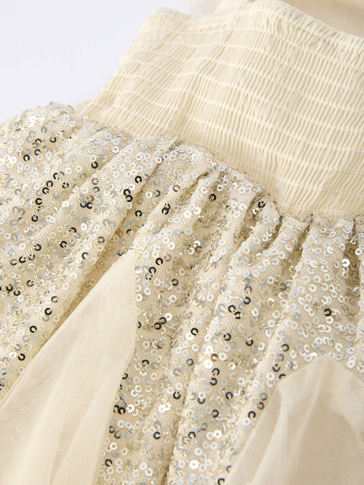 Sparkly Champagne Layered Party Girls Dress with Bag