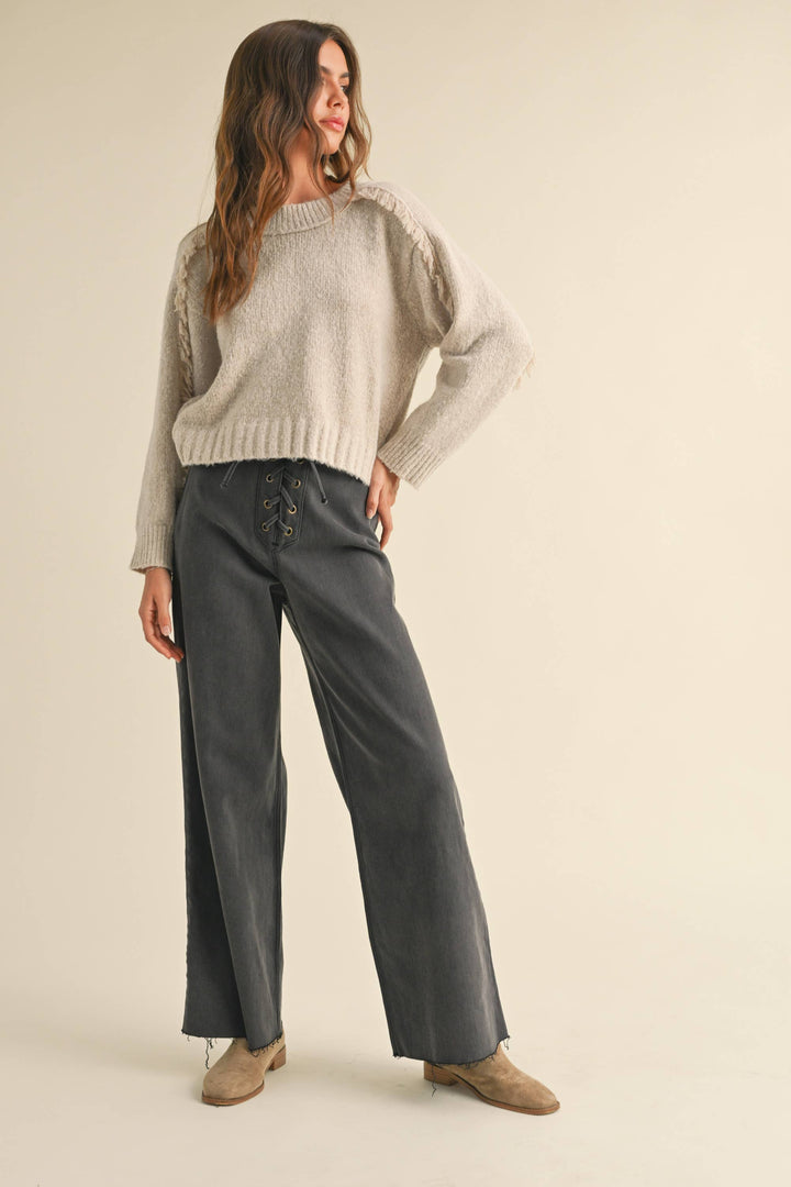 LACE-UP FRONT DETAIL STRETCHED PANTS