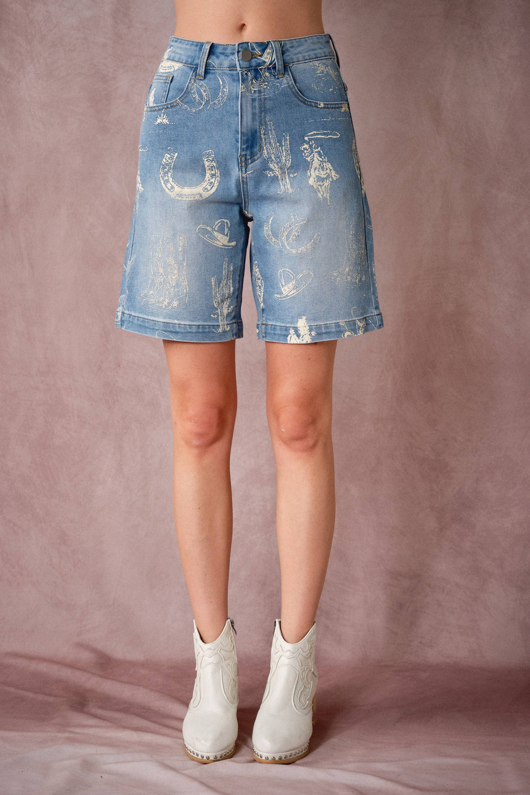 Western Print Bermuda Shorts