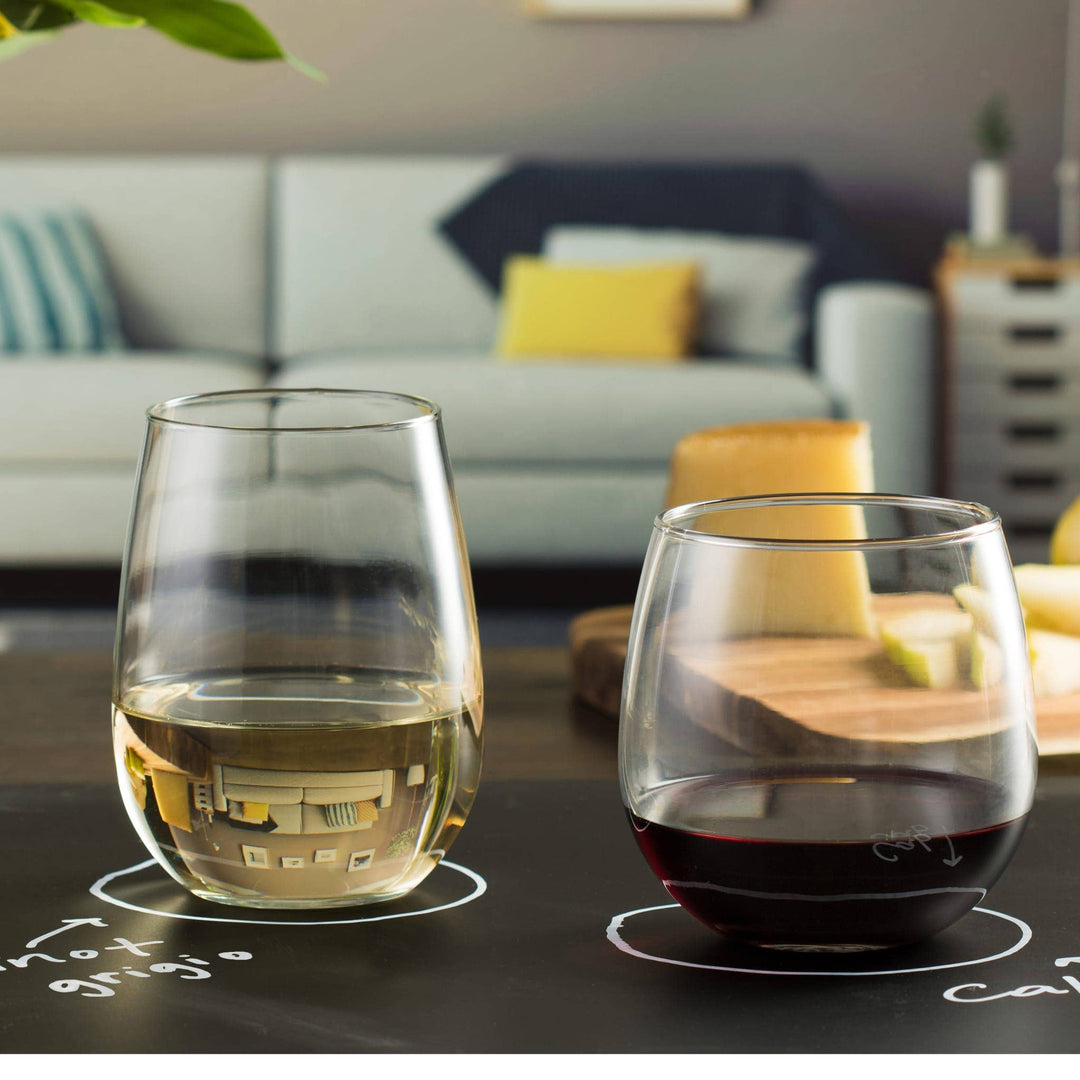 Libbey Stemless 12-Piece Red & White Wine Glass Party Set