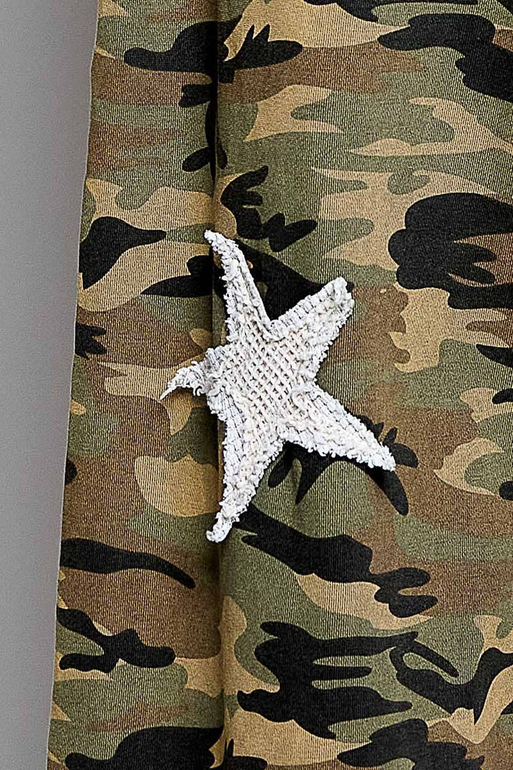 Vintage Floral Camo Star Patch French Terry Wide-Leg Pants