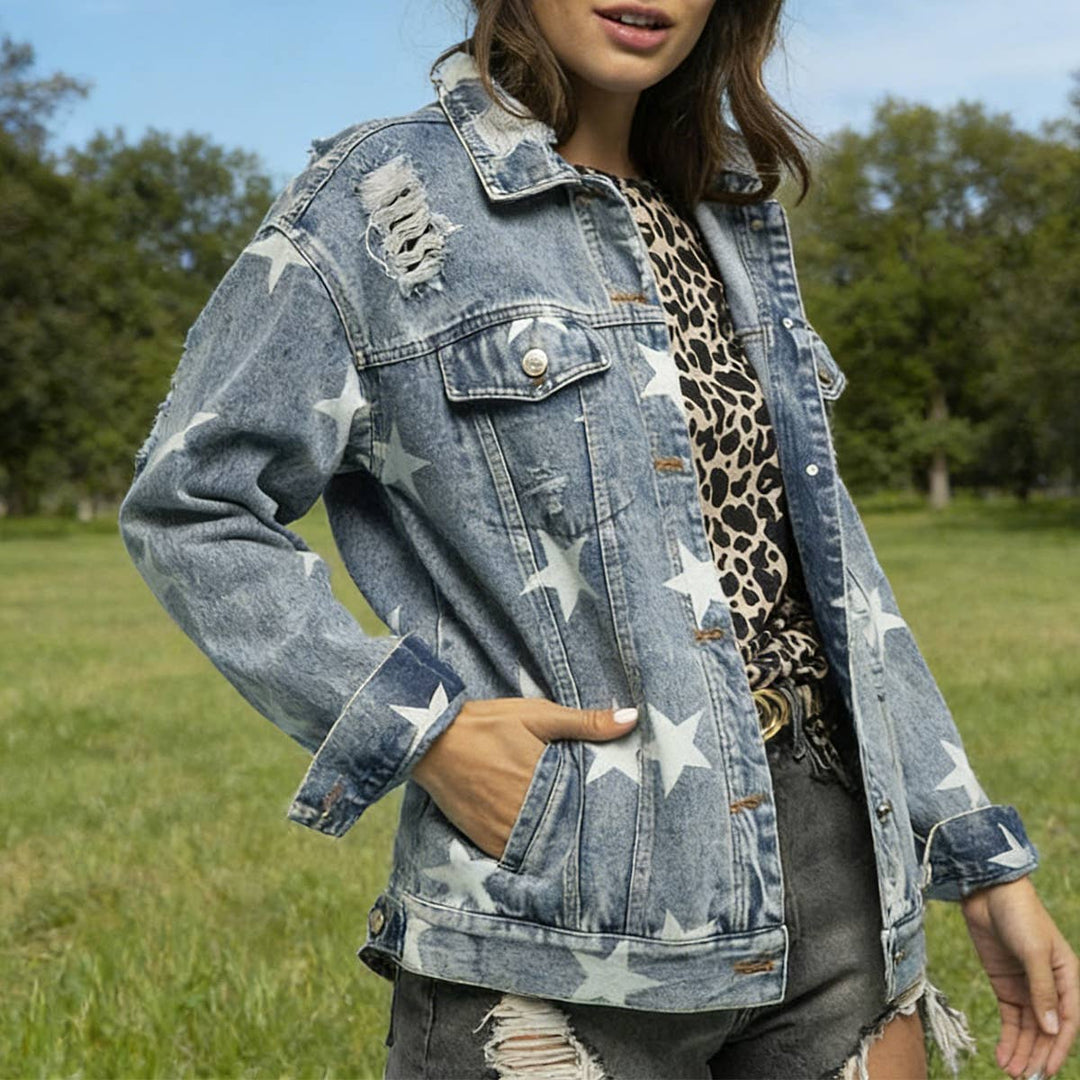 Holey Star Loose Denim Jacket
