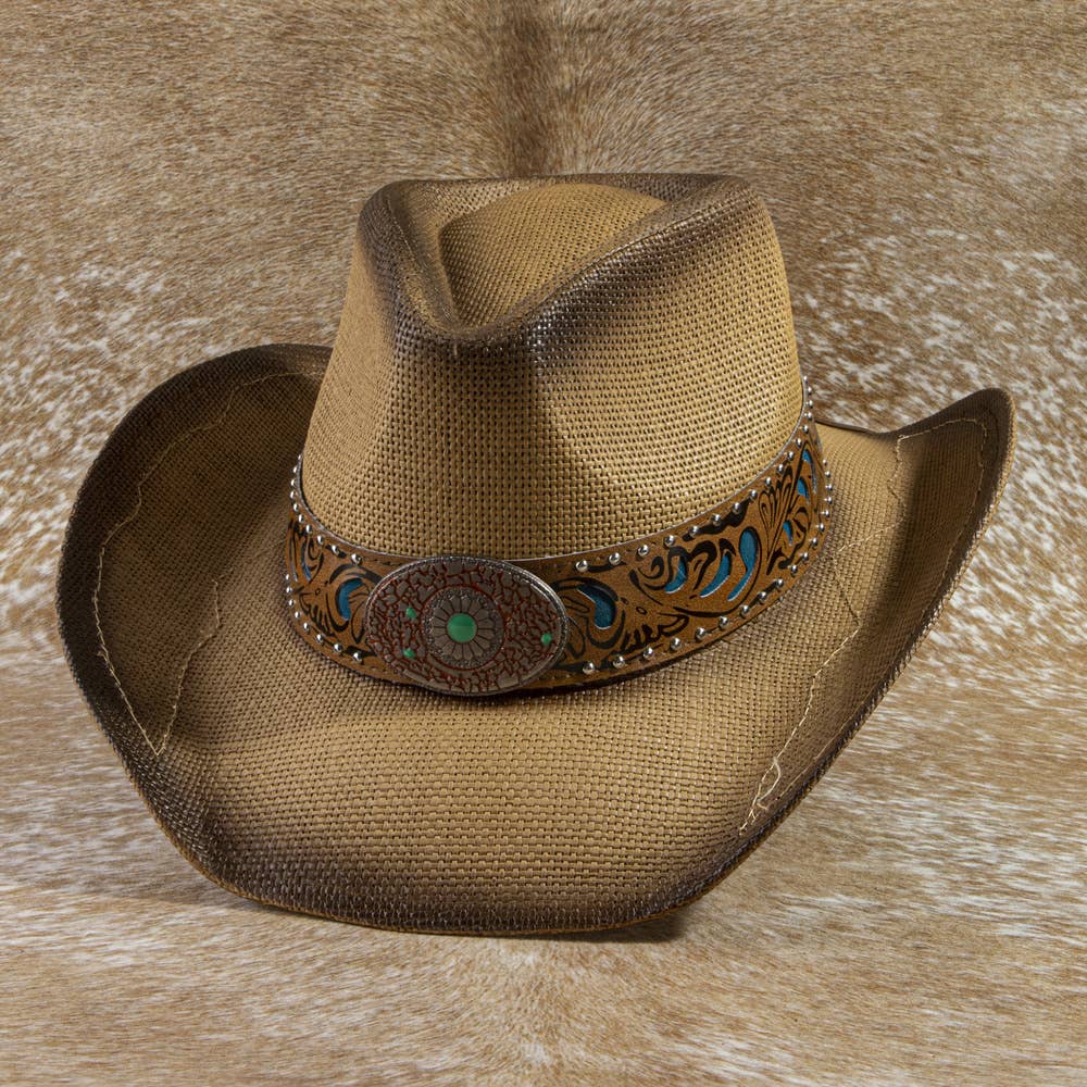 Studded Tooled Band Western Cowboy Hat