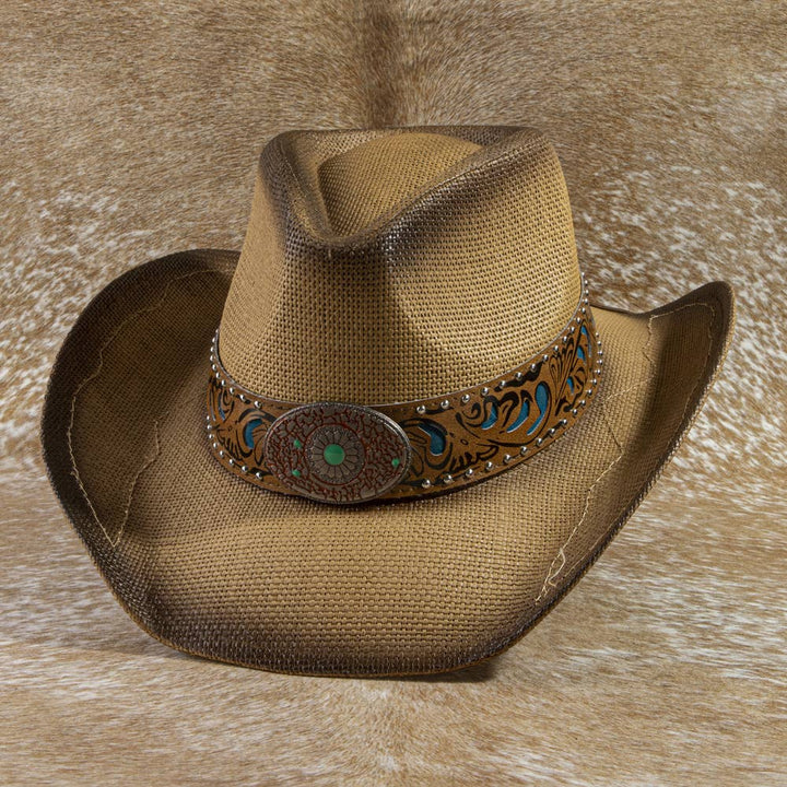 Studded Tooled Band Western Cowboy Hat