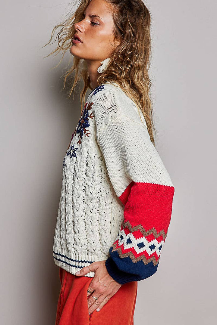Christmas Fair Isle Snowflake Reindeer Soft Knit Sweater