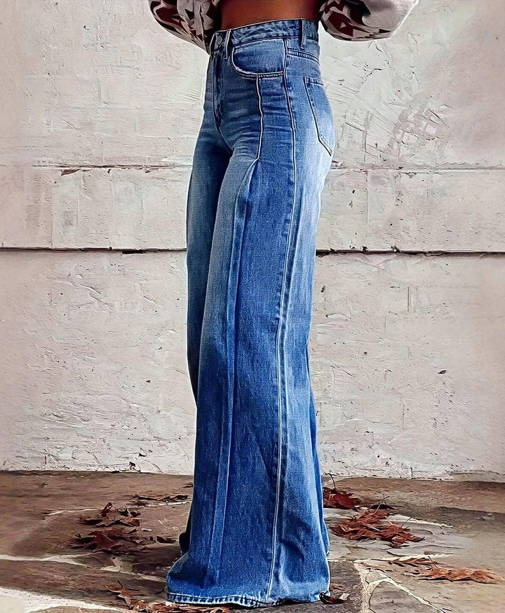 Washed Extra-Long Wide-Leg Jeans: DarkBlue / XS